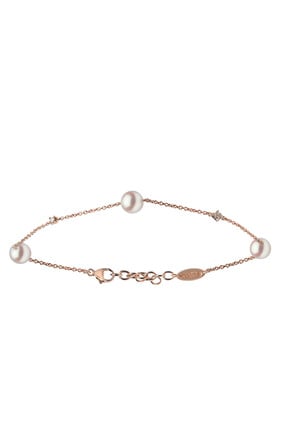 Classic Pearl And Diamond Bracelet, 18k Pink Gold with Akoya Pearls & Diamonds